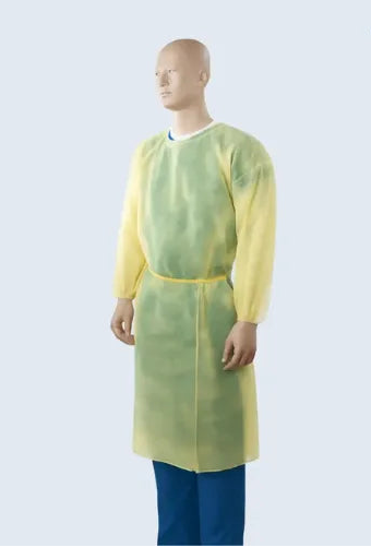 Yellow ISO gown disposable Mediflex carton 100 for healthcare and infection control use